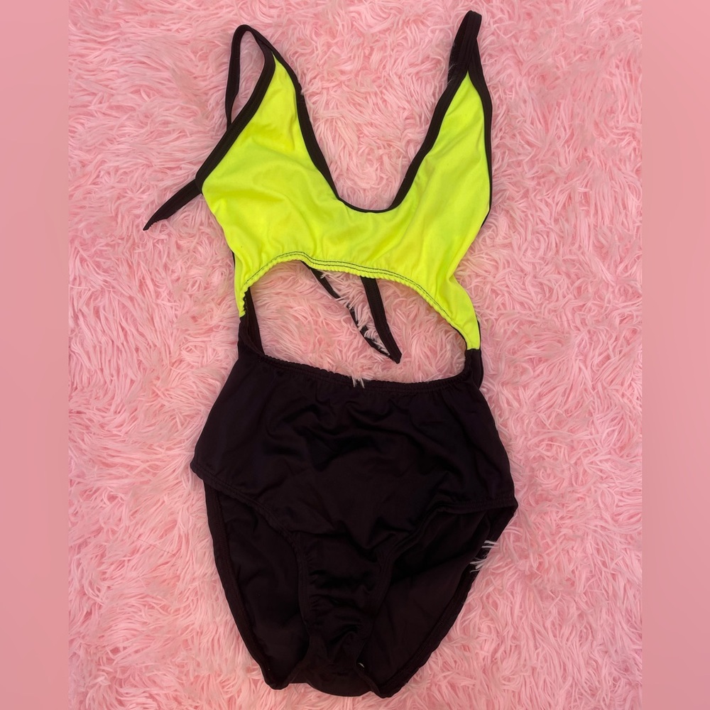 Neon Green / Yellow & Black Rave / Festival Bodysuit - Small S